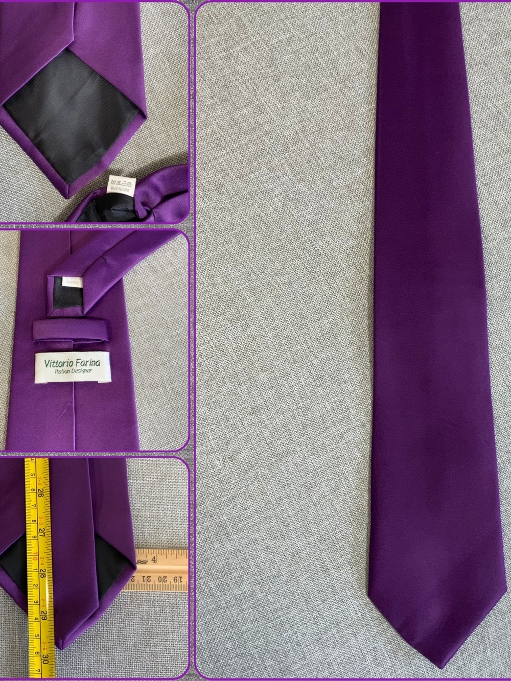 Vittorio Farina Purple Satin Extra Long Neck Tie
